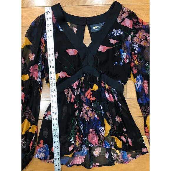 Anthropologie Maeve Floral Chiffon Open Back Tunic Blouse Cottagecore Size 0 - Picture 8 of 11